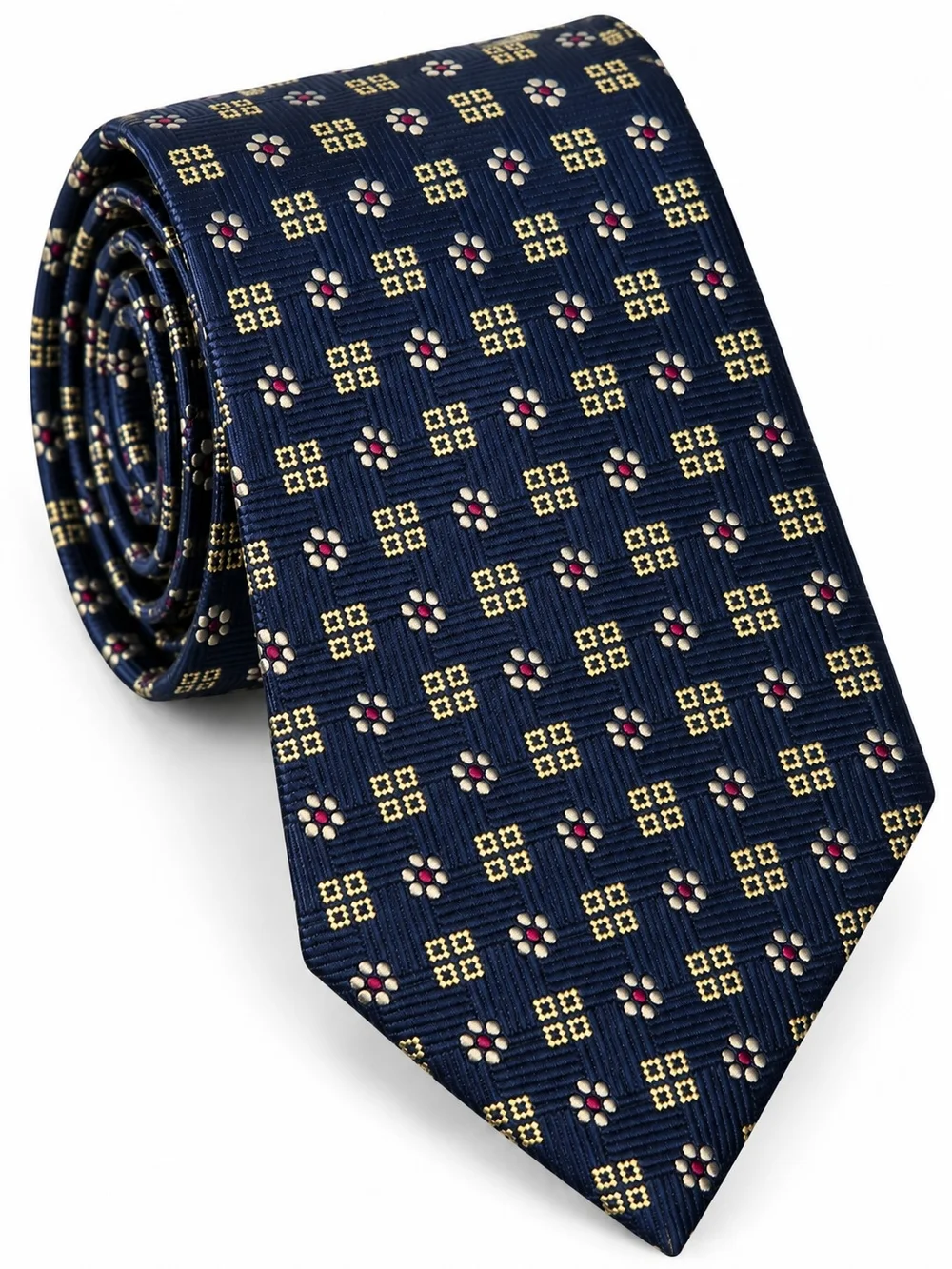 Barneys New York 100% Silk Navy Gold Geometric Floral Italian Tie